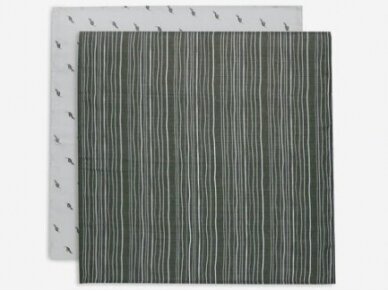 Хлопковые пелёнки Jollein  70x70cm StripeOlive/Leaf Green 2шт