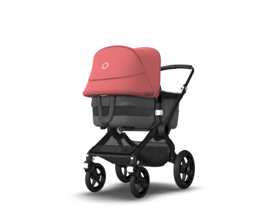 Bugaboo Fox 5 bassinet and seat stroller Sunrise red sun canopy, grey  mélange fabrics, black chassis