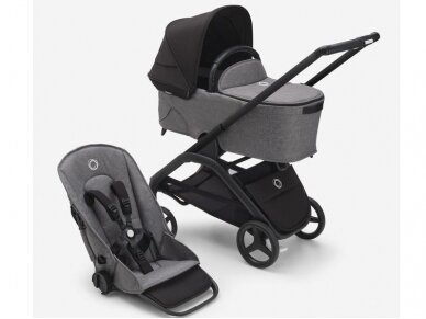 Universalus vežimėlio komplektas Bugaboo Dragonfly 2in1 Midnight black/grey mélange/black frame