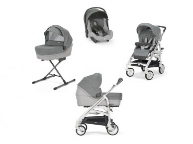 Universalus vežimėlio komplektas Inglesina Trilogy 4in1 Cayman Silver/Silver-white važiuoklė